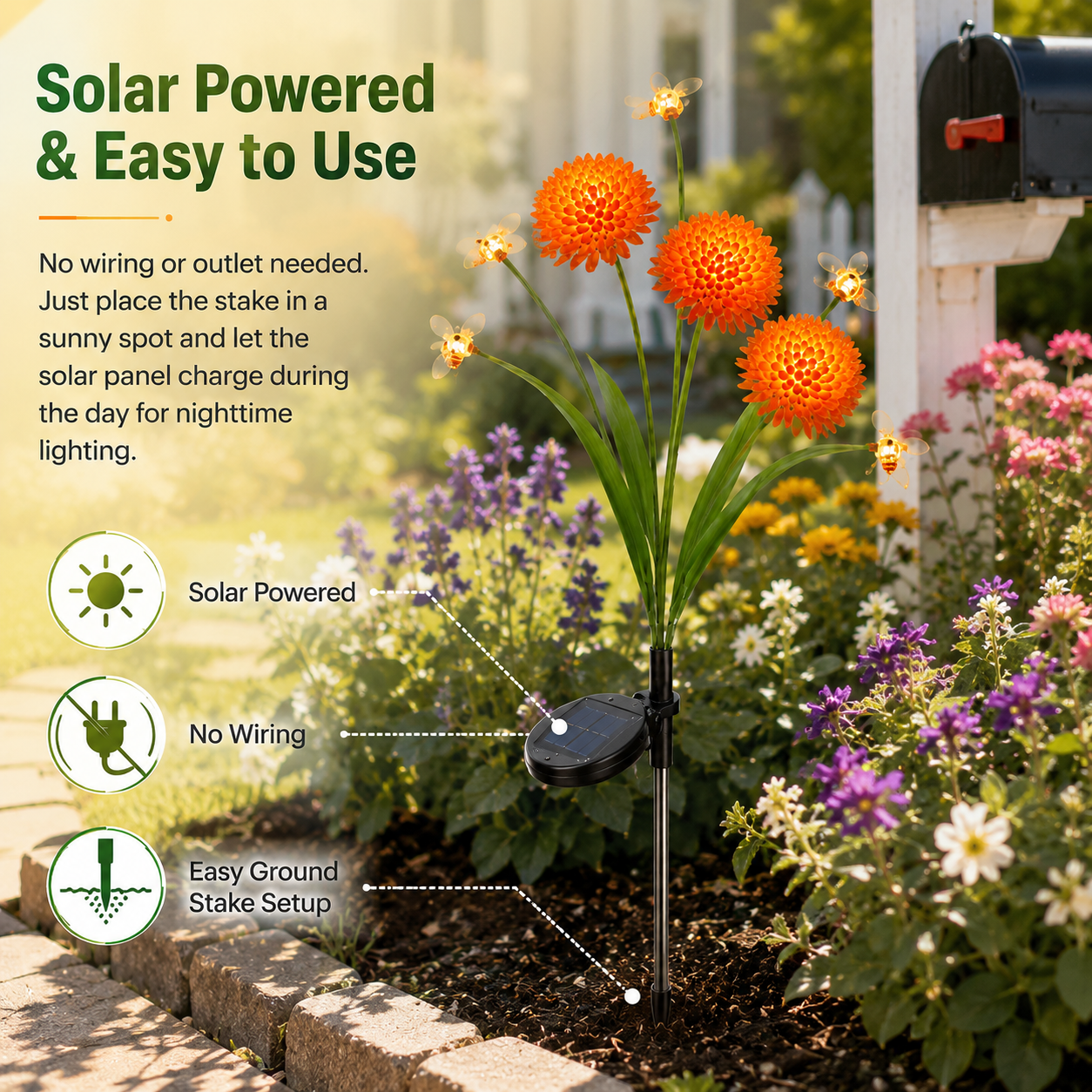 Solar Orange Mum Garden Lights