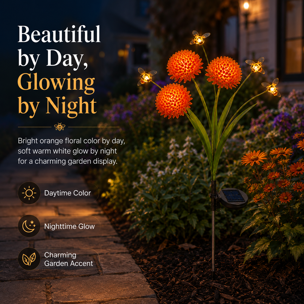 Solar Orange Mum Garden Lights