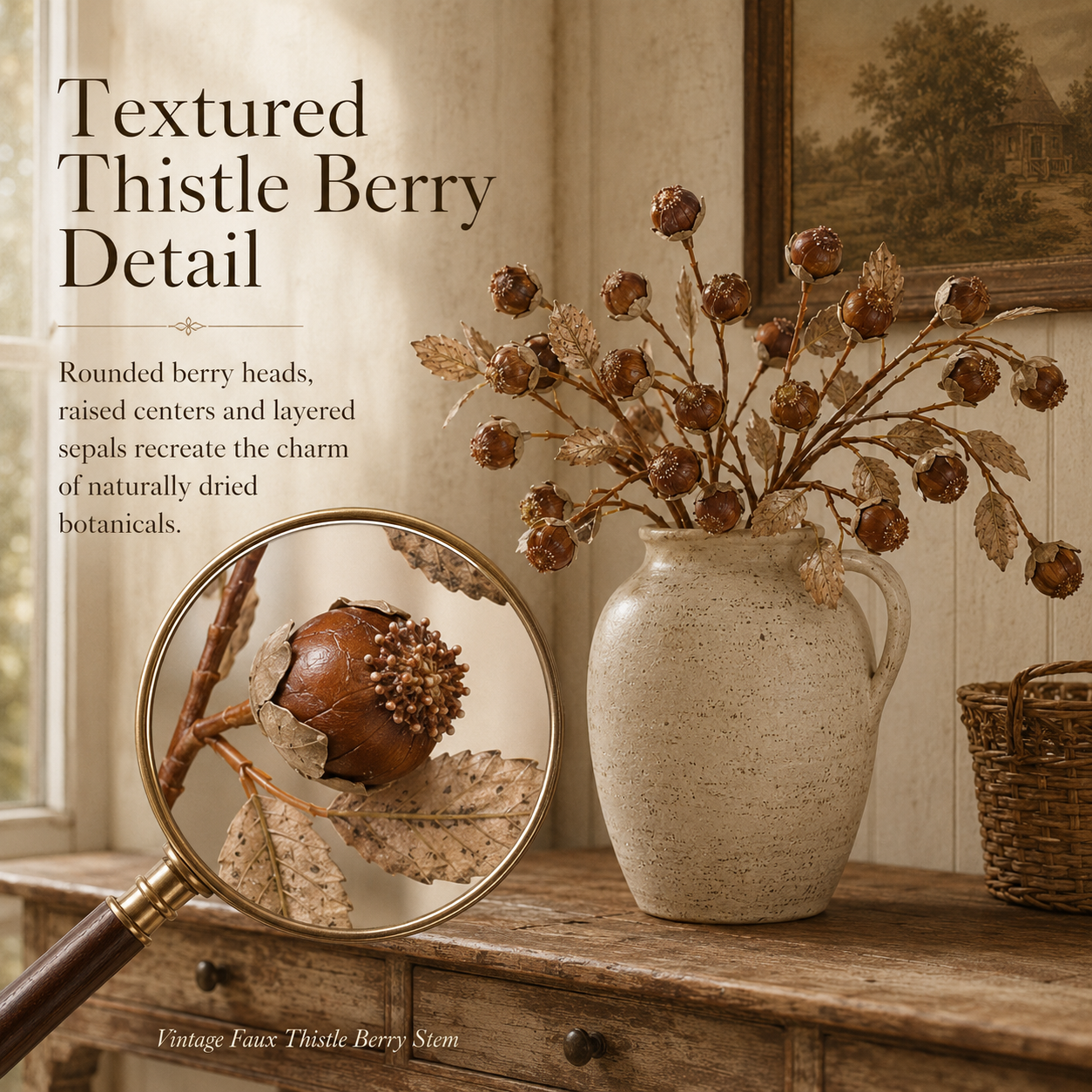 2 pack Vintage Faux Thistle Berry Stem