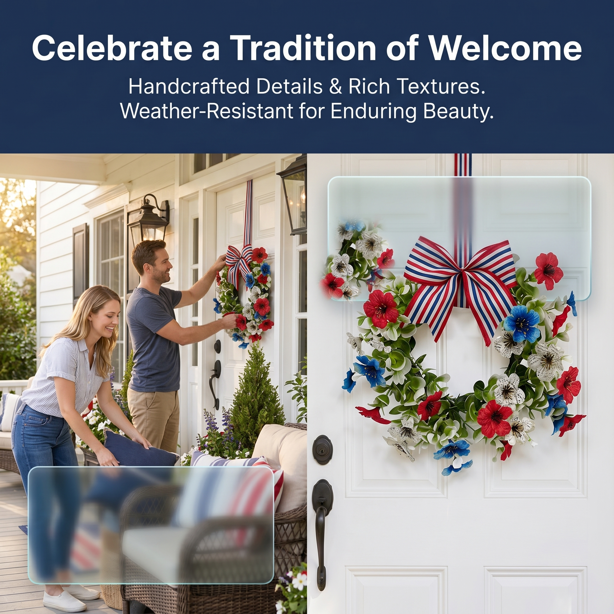 Patriotic Floral Wreath with Striped Bow