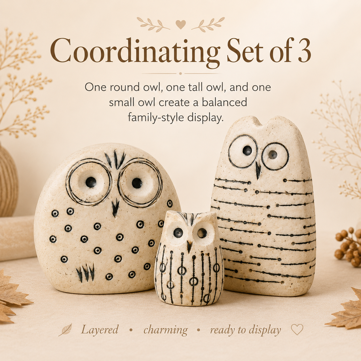 Rustic Owl Figurines Set of 3