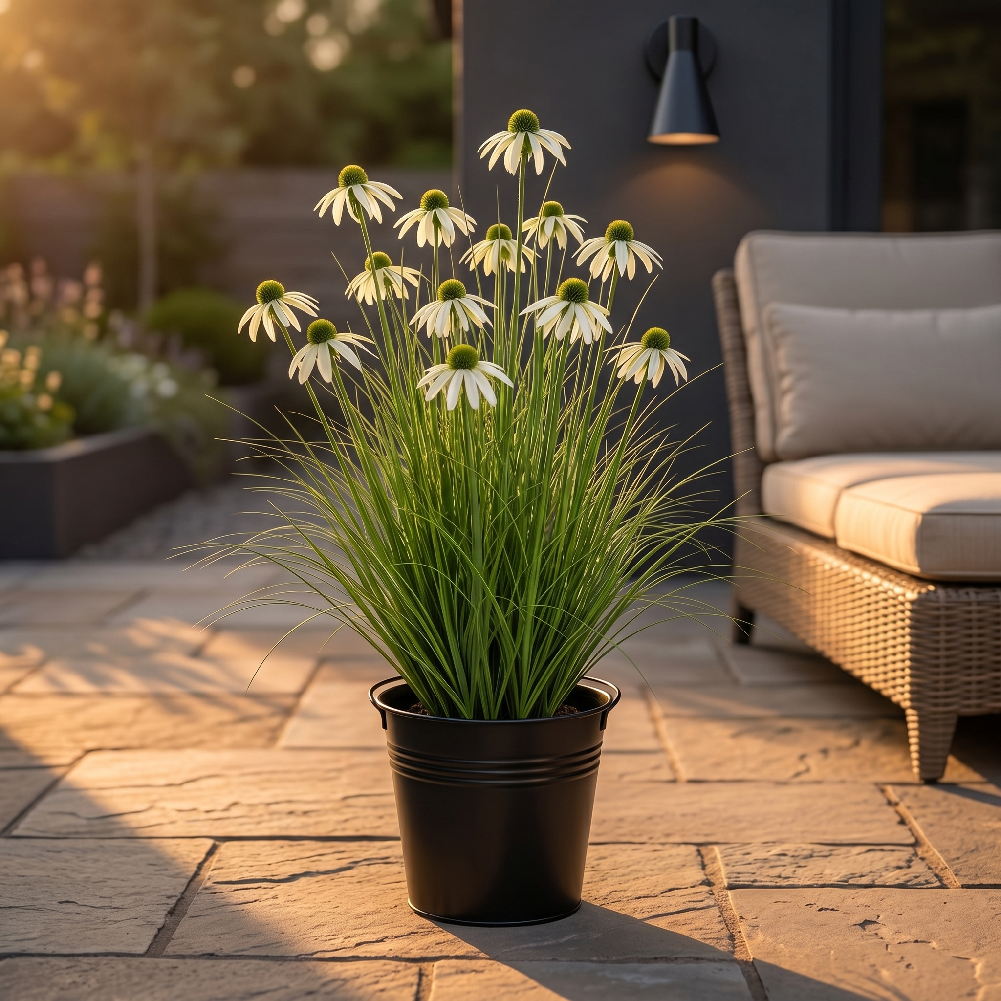 3-Head Artificial Coneflower Grass Plant