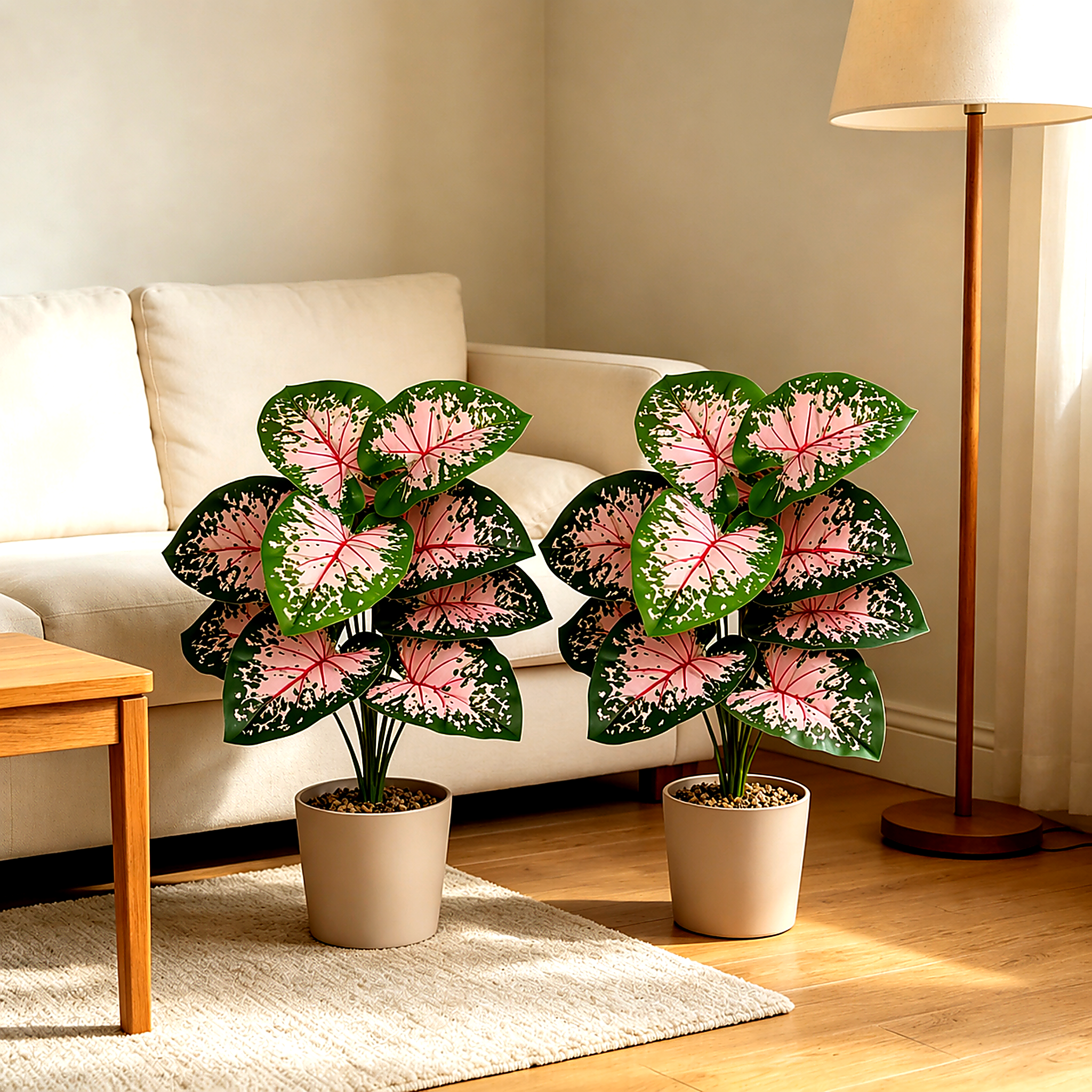 2-Pack 12-Head Artificial Pink Caladium Plants