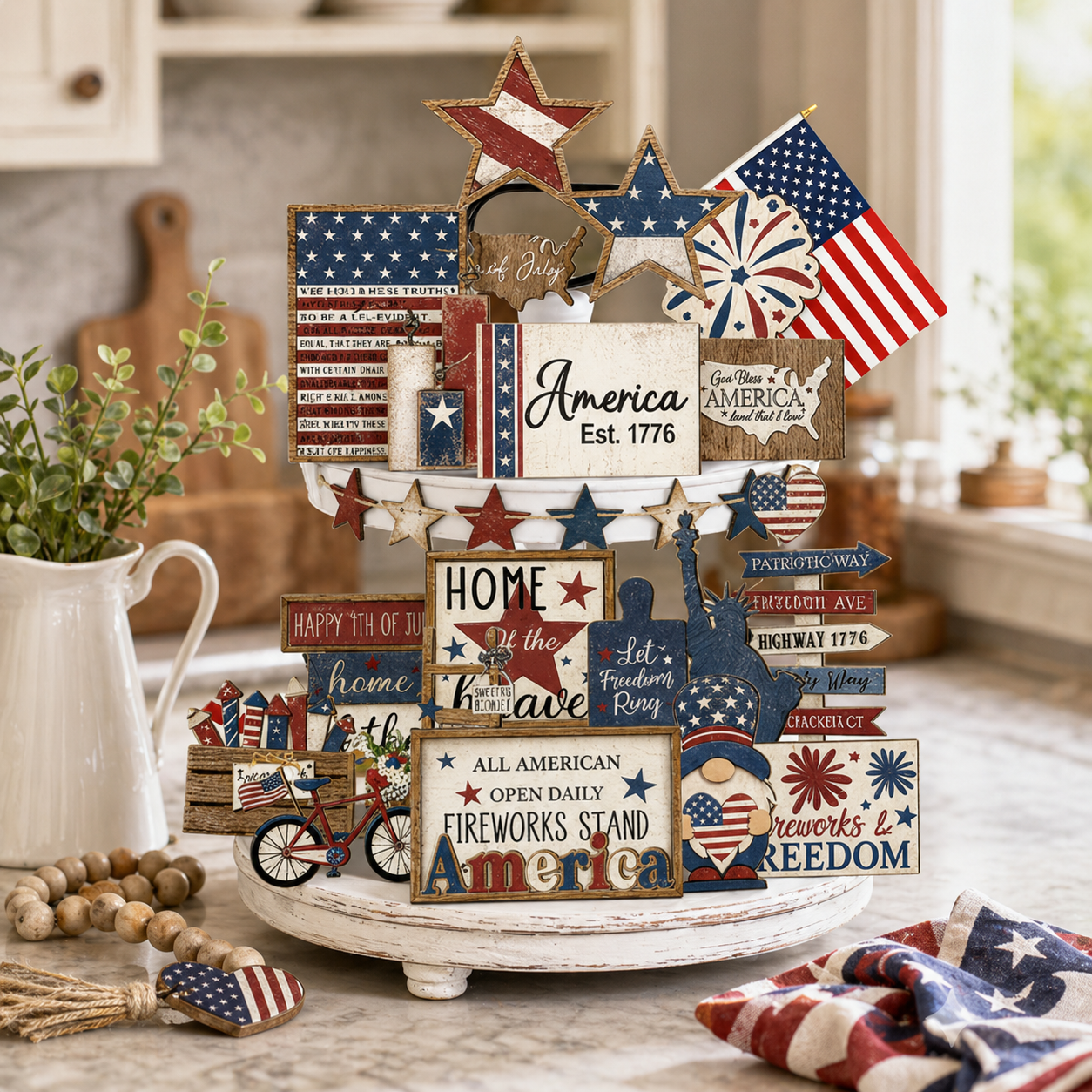 25-Piece Patriotic Tiered Tray Decor Set