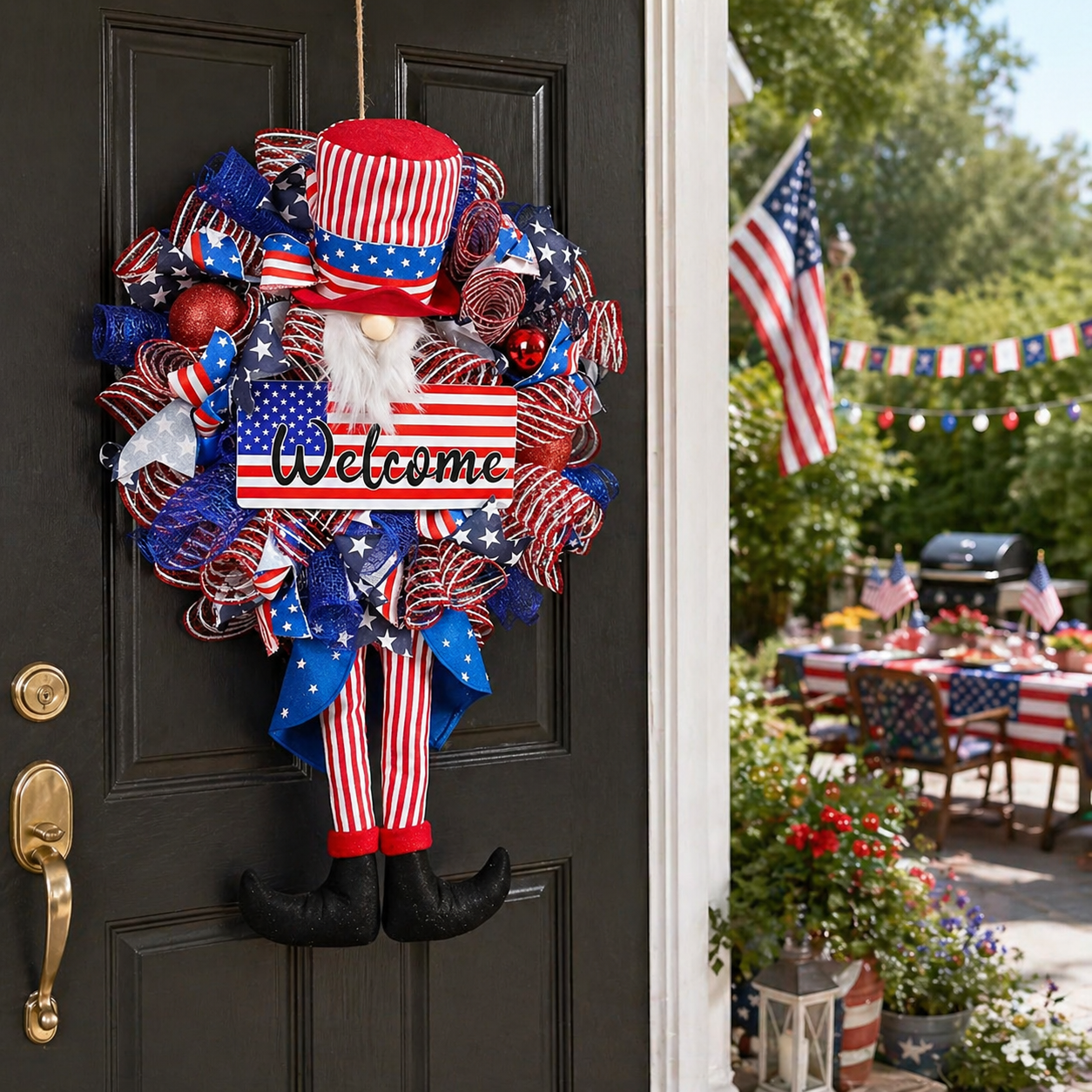 1-Piece 3D Patriotic Gnome Wreath Decor