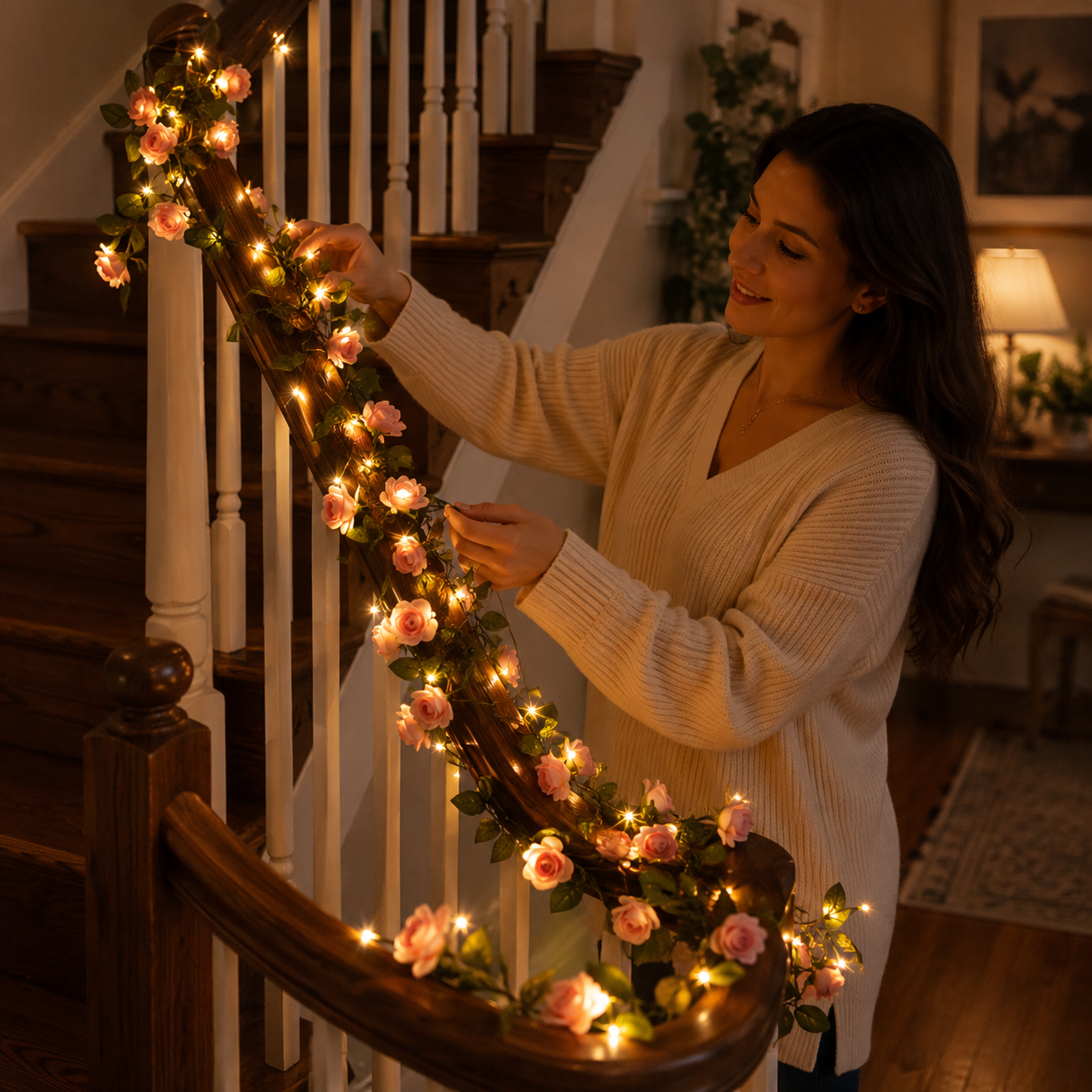 78.7 in 20 Warm LED Champagne Rose Garland String Lights