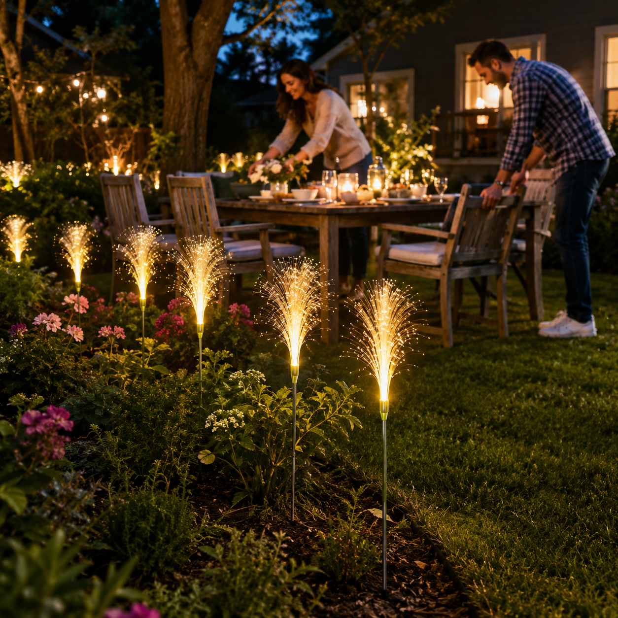 2-Pack 28in Solar Fiber Optic Reed Garden Lights