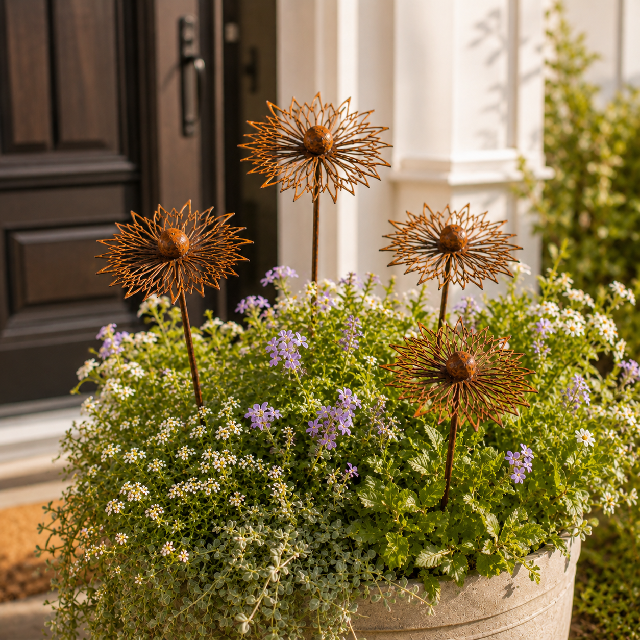 Rustic Cornflower Metal Garden Stakes