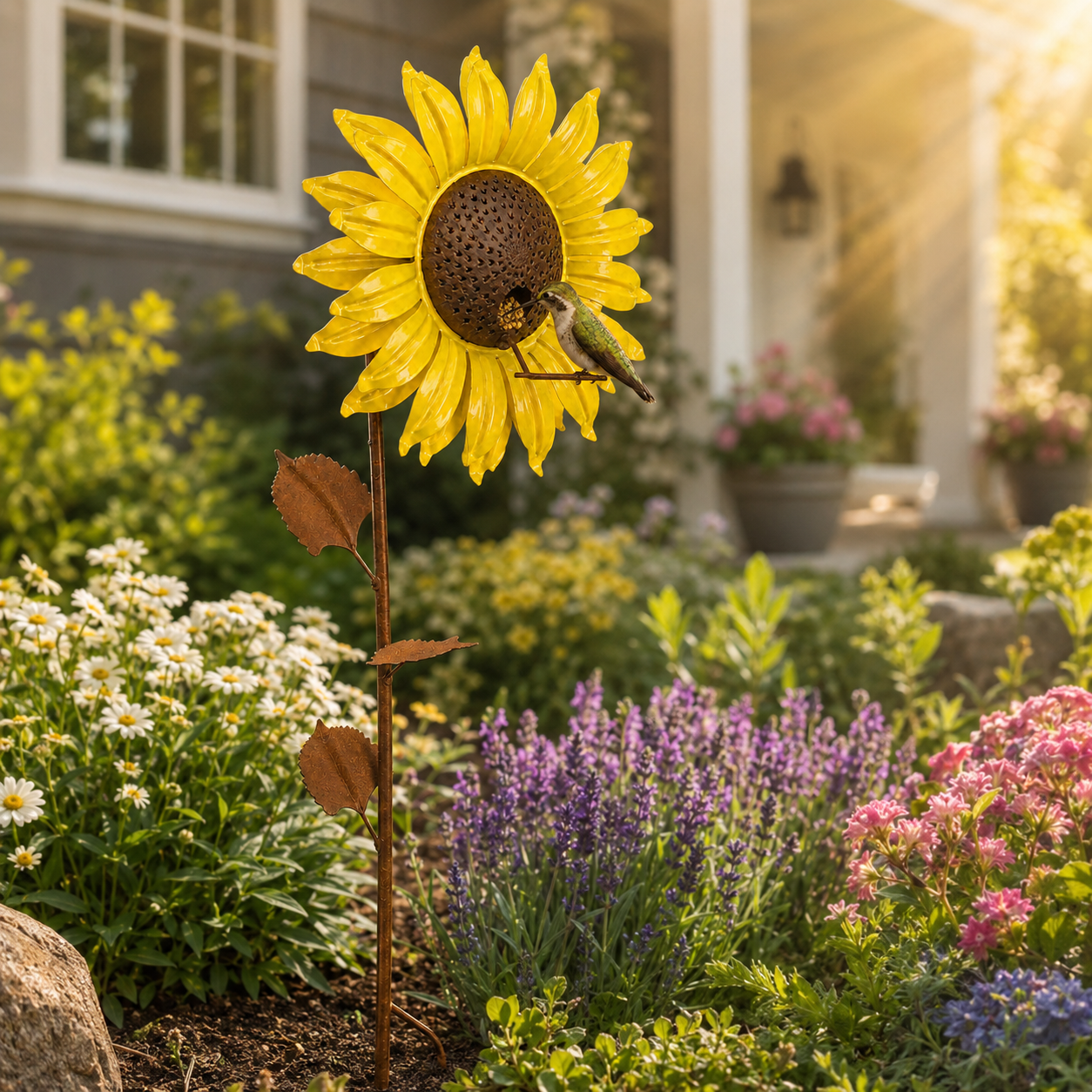 Sunflower Metal Bird Feeder Garden Stake