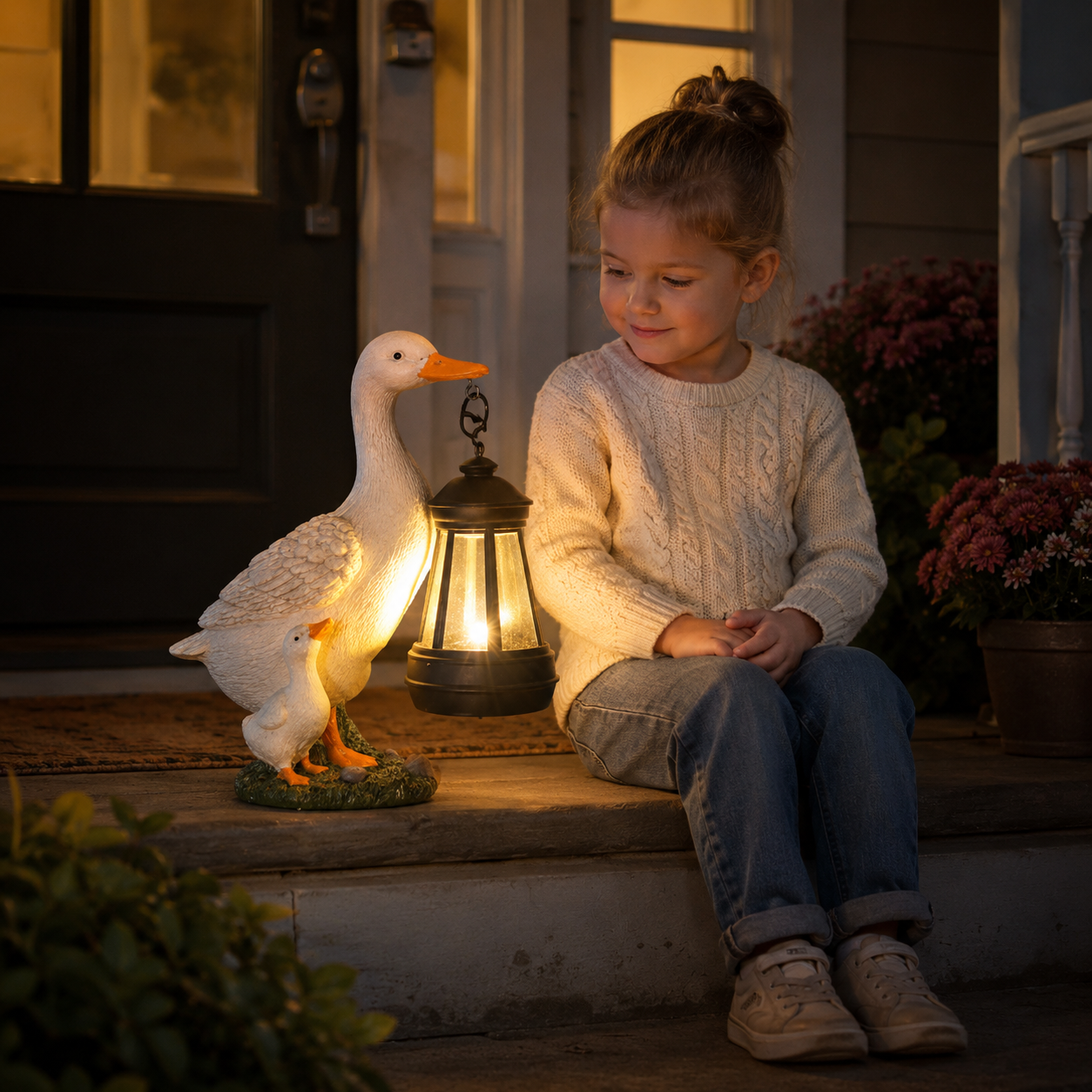 Solar White Duck Lantern Garden Decor