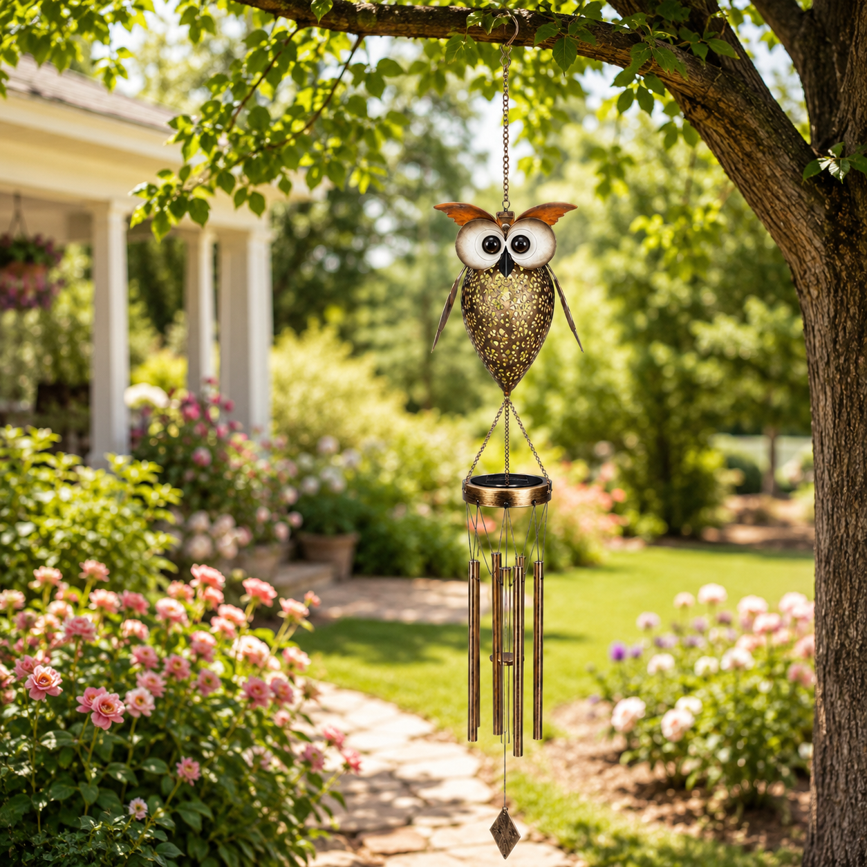 Solar Owl Wind Chime Light