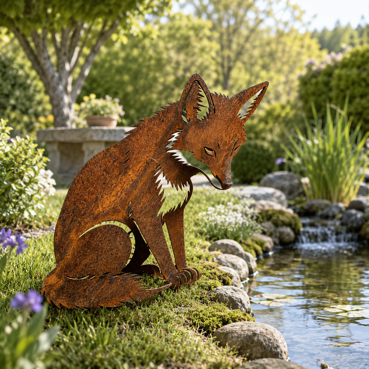 Rustic Metal Fox Garden Sculpture