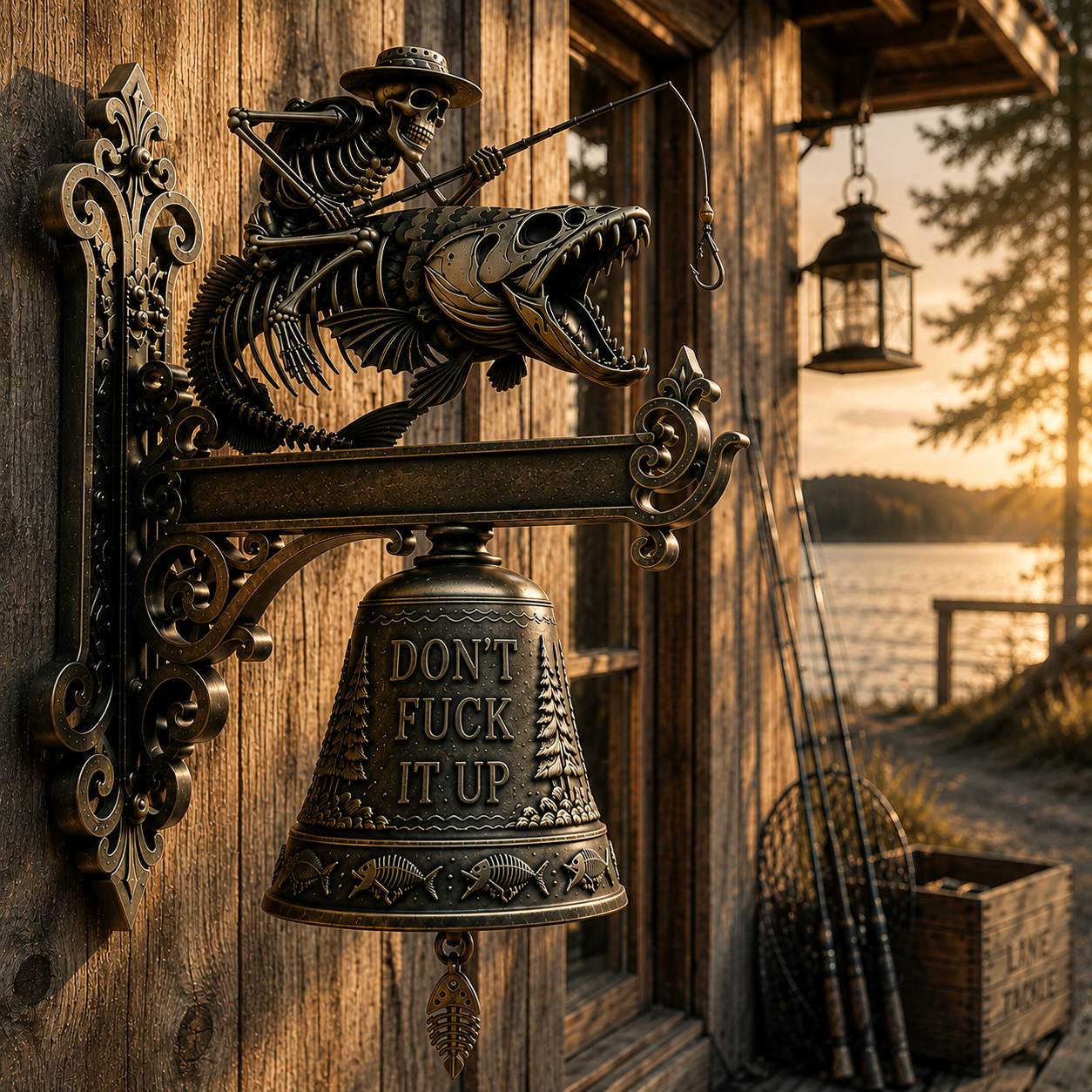 Skeleton Fisherman Wall Bell