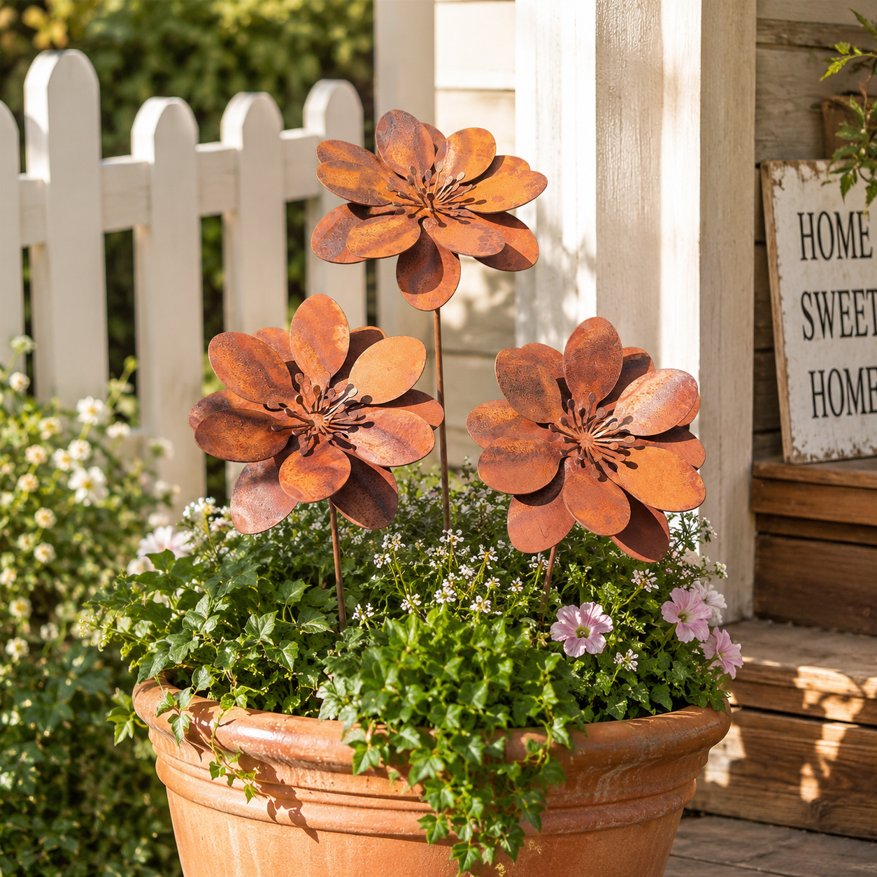 Rusty Metal Flower Garden Stake