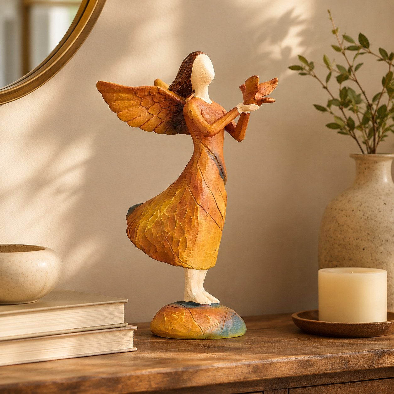 Faceless Resin Tabletop Figurine, Hand-Painted Style Angel or Family Statue
