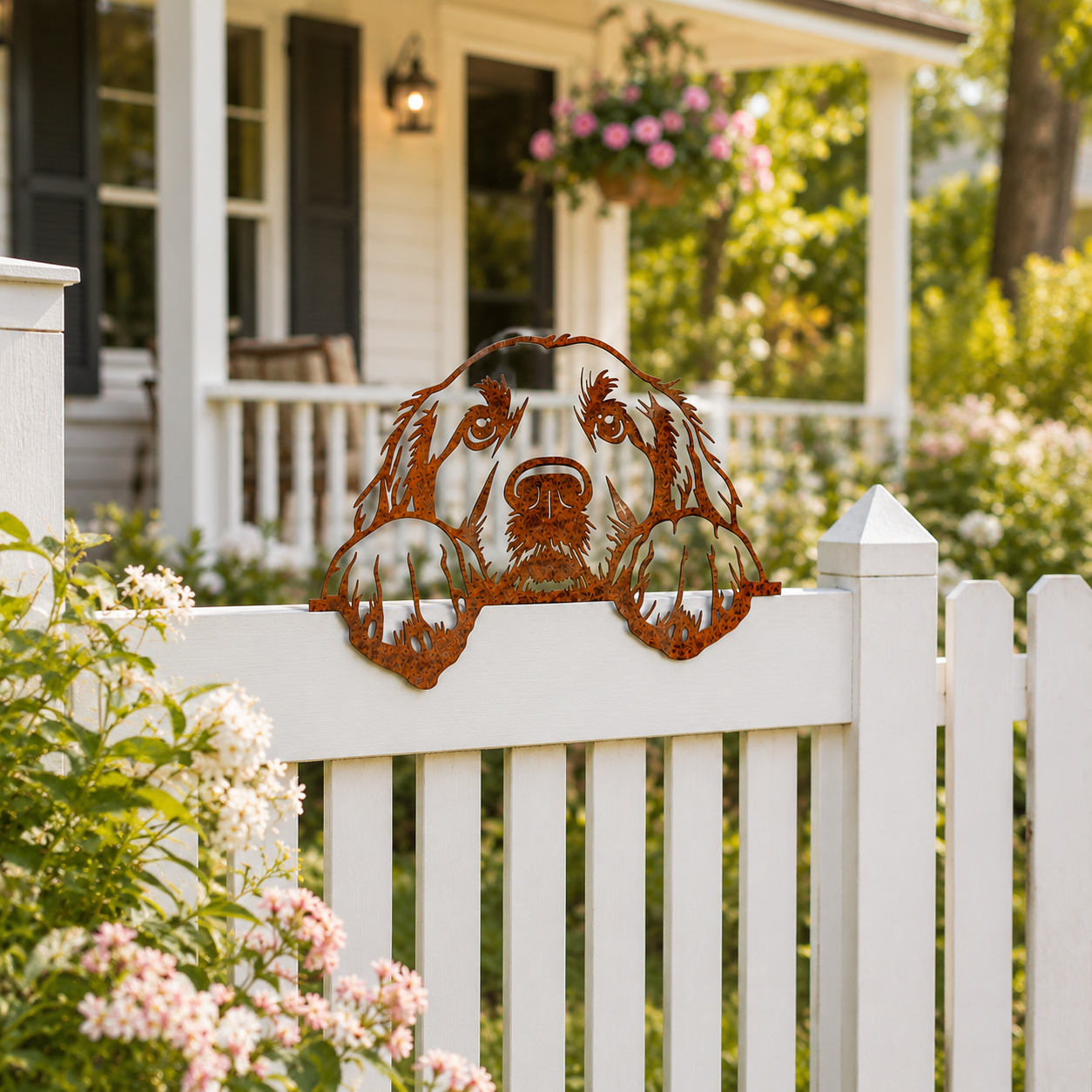 Rusty Dog Fence Peeker Metal Decor