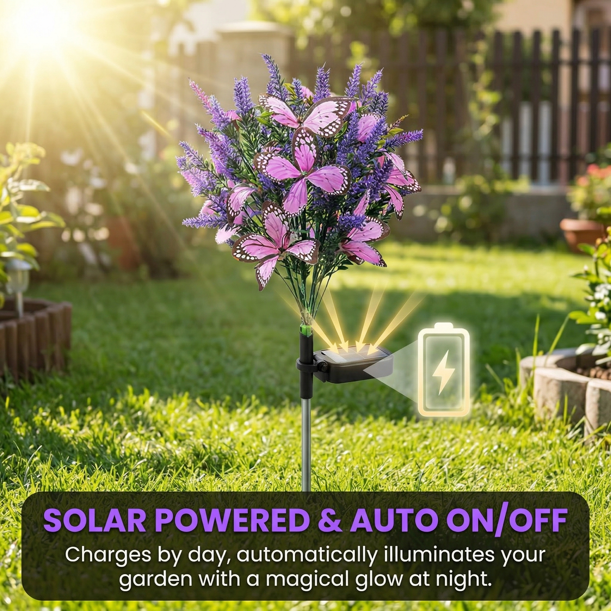 Solar Lavender Butterfly Garden Stake Light