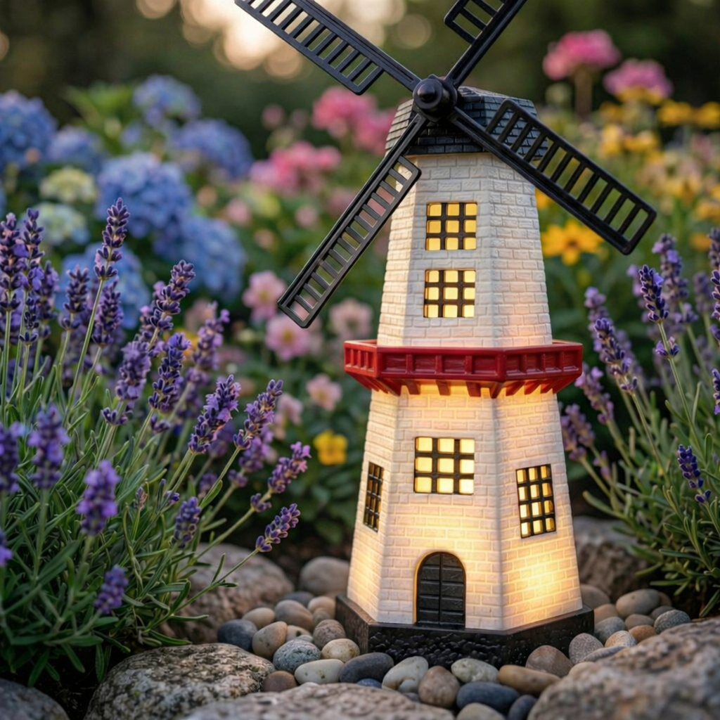 Solar Windmill Lighthouse Garden Light