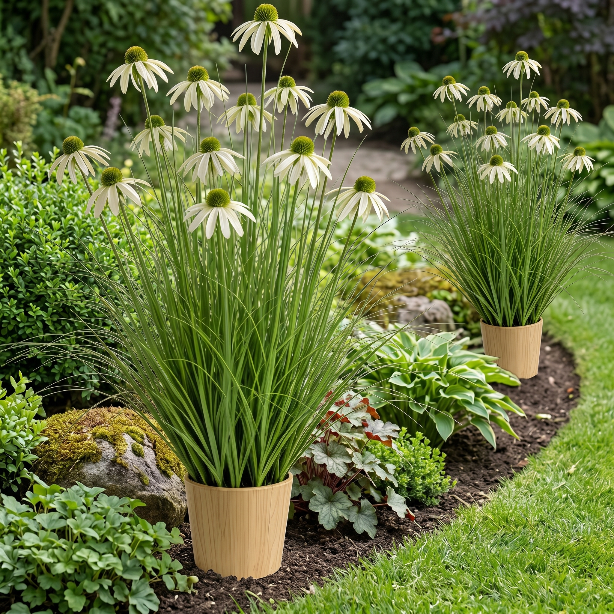 3-Head Artificial Coneflower Grass Plant