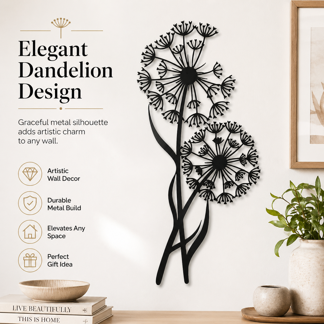 Black Metal Dandelion Wall Art Decor