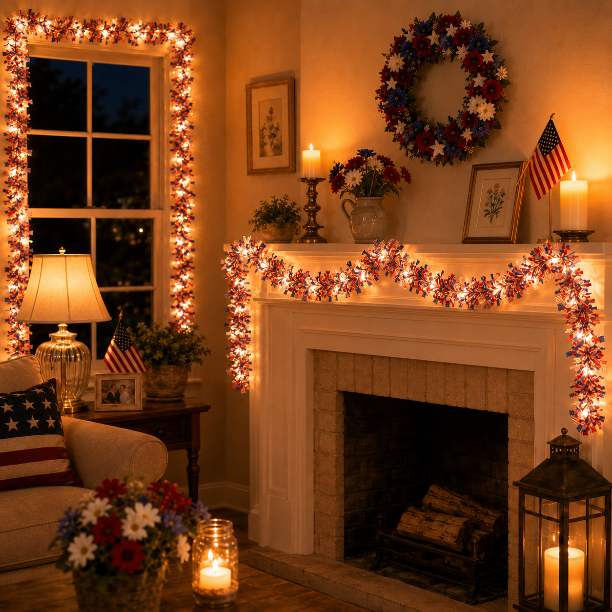 2-Pack 5m Patriotic LED Tinsel Garland – 50 Warm Lights