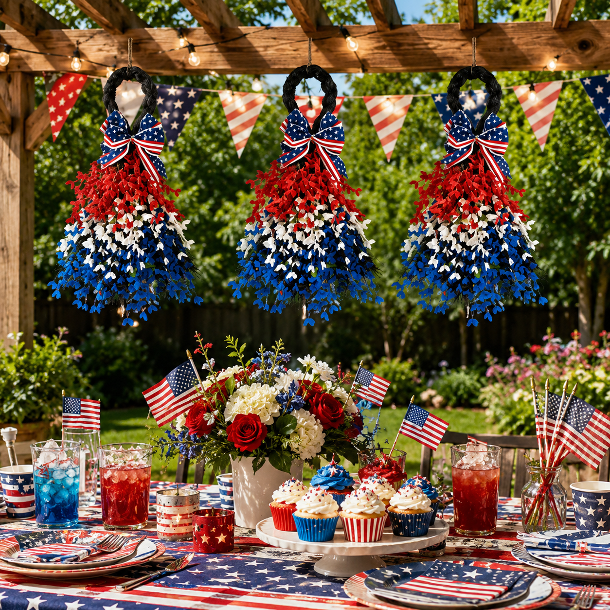 Patriotic Red, White & Blue Hanging Wreath