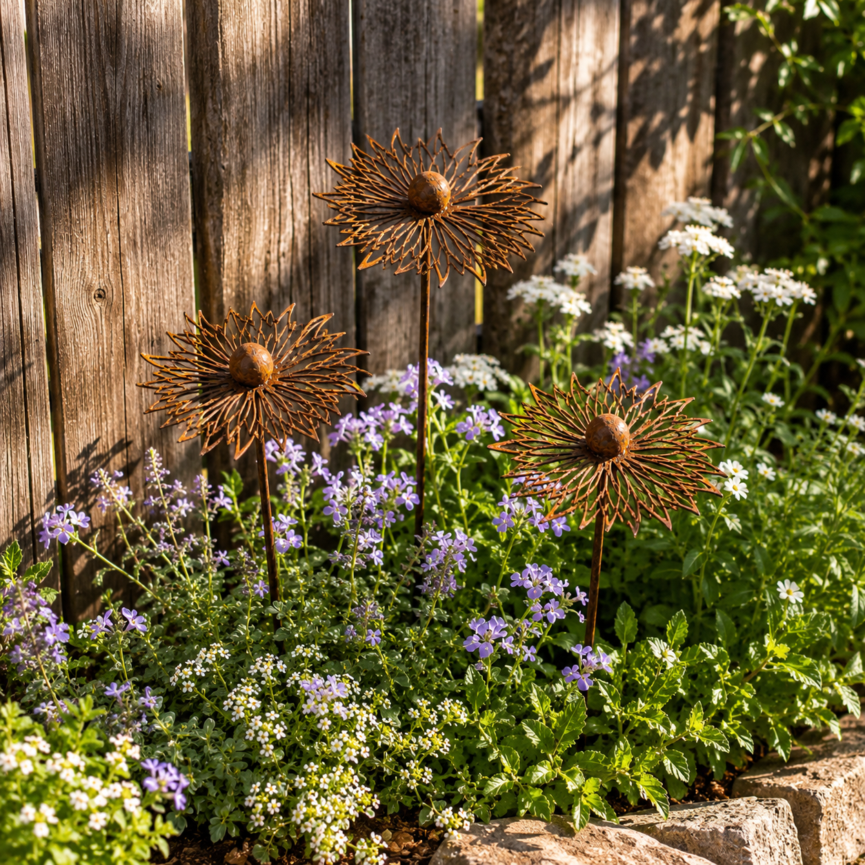 Rustic Cornflower Metal Garden Stakes