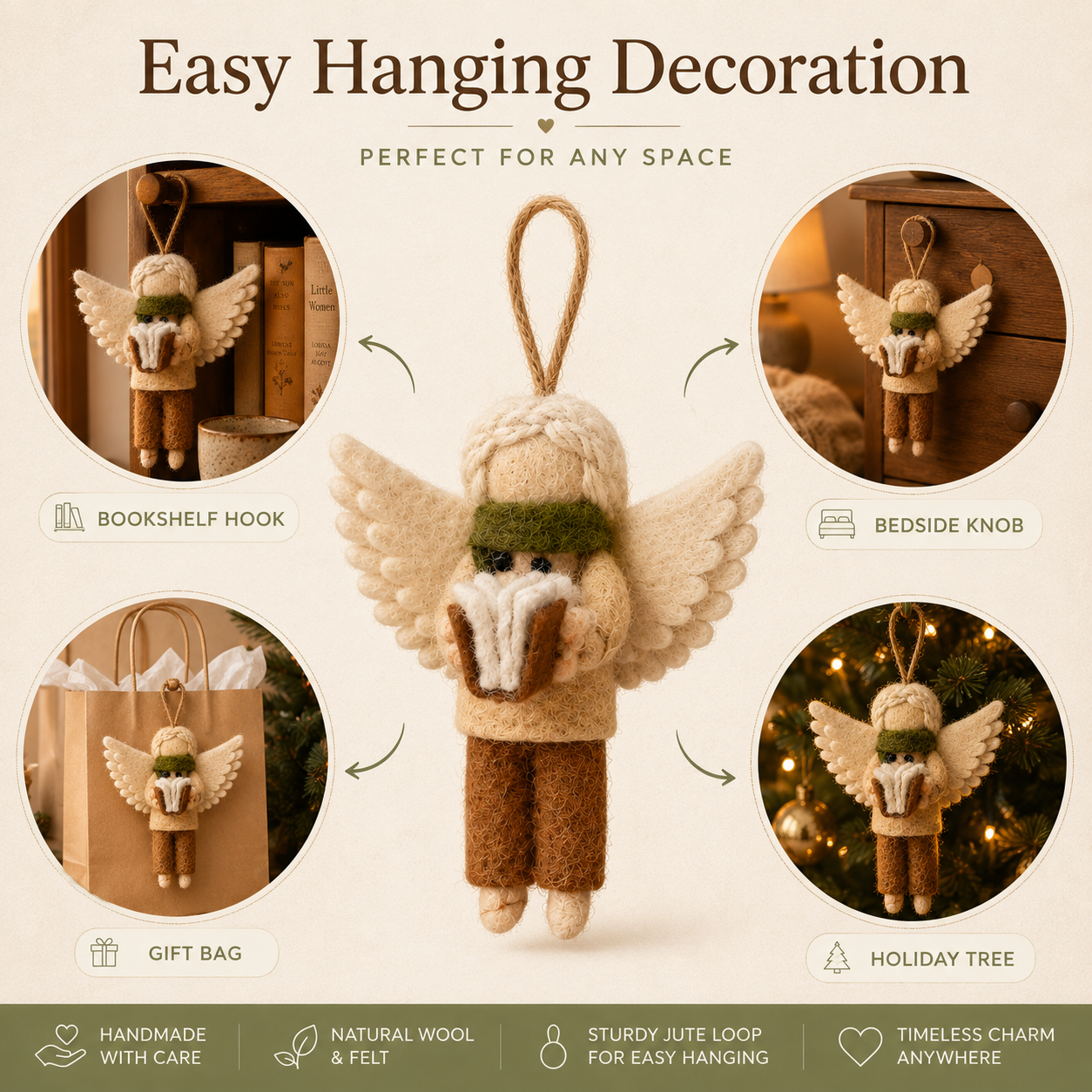 Handmade Wool Felt Reading Angel Ornament