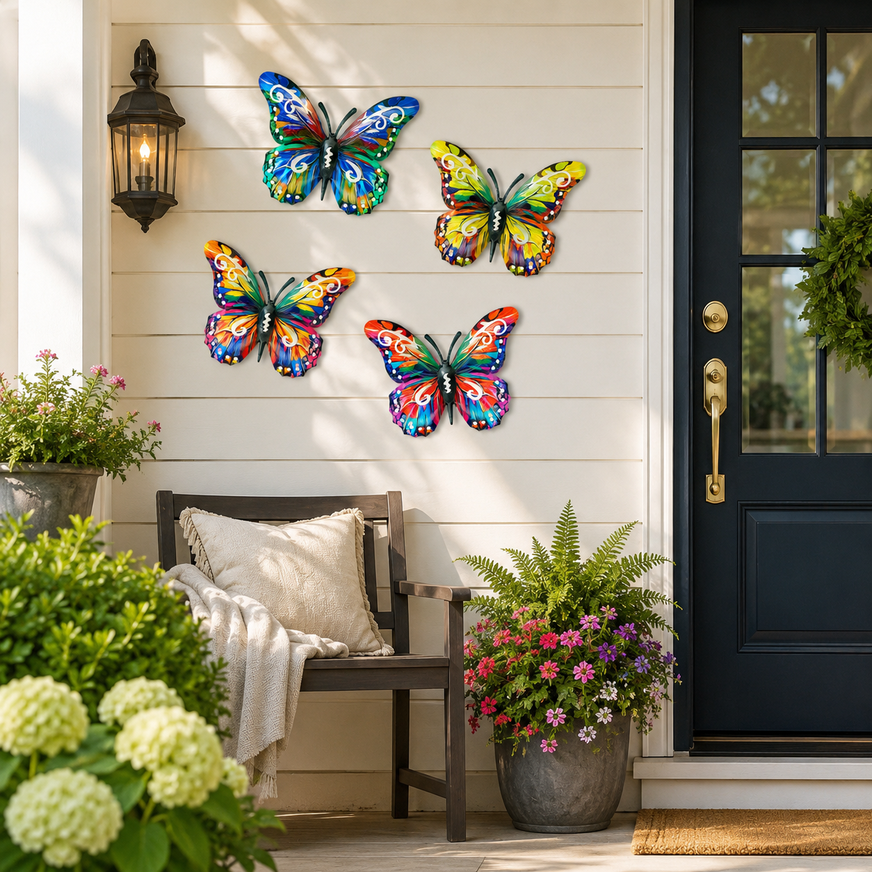 4-Pack Colorful Metal Butterfly Wall Decor, Hand-Painted Iron
