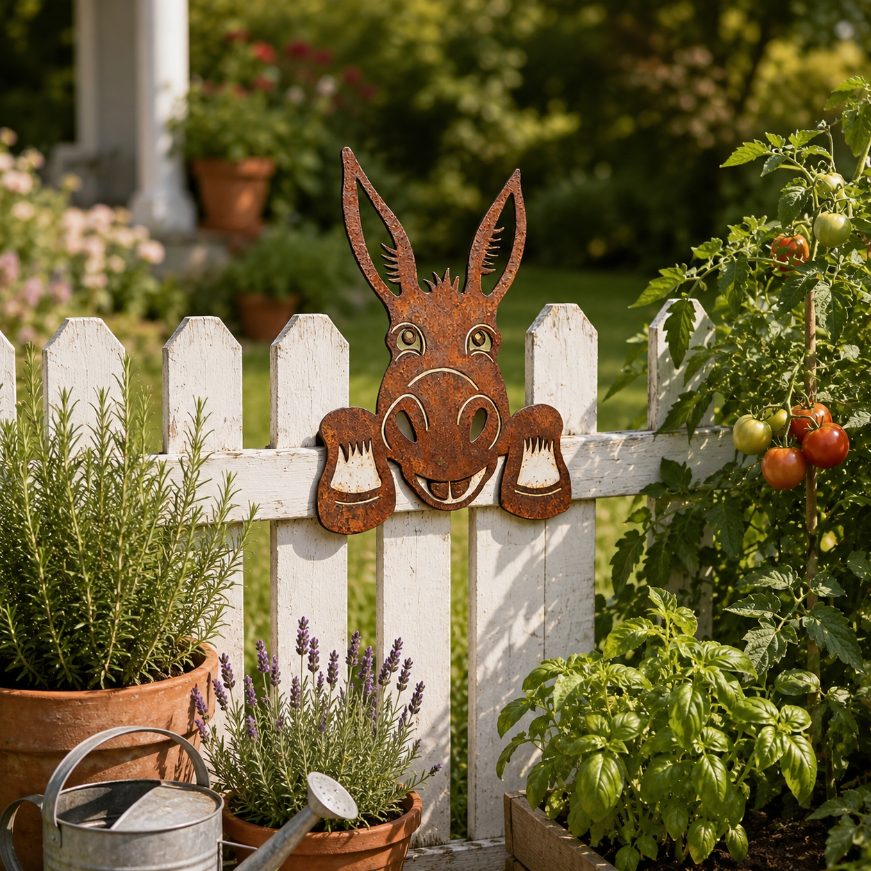 Rustic Donkey Fence Peeker Decor, Metal Donkey Garden Fence Decoration
