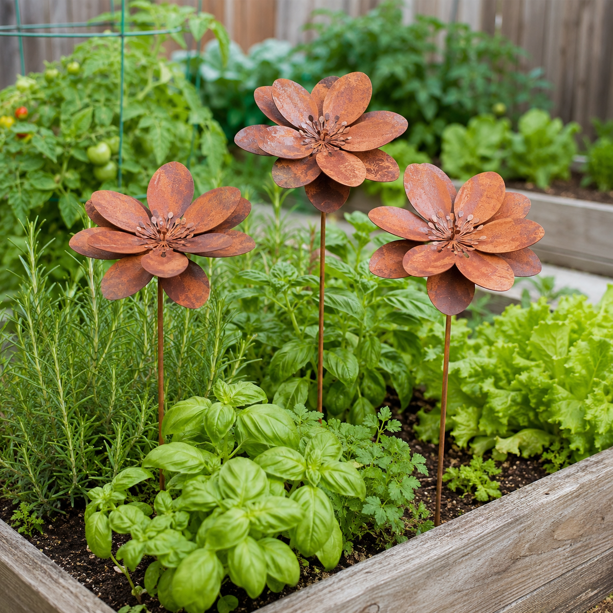 Rusty Metal Flower Garden Stake