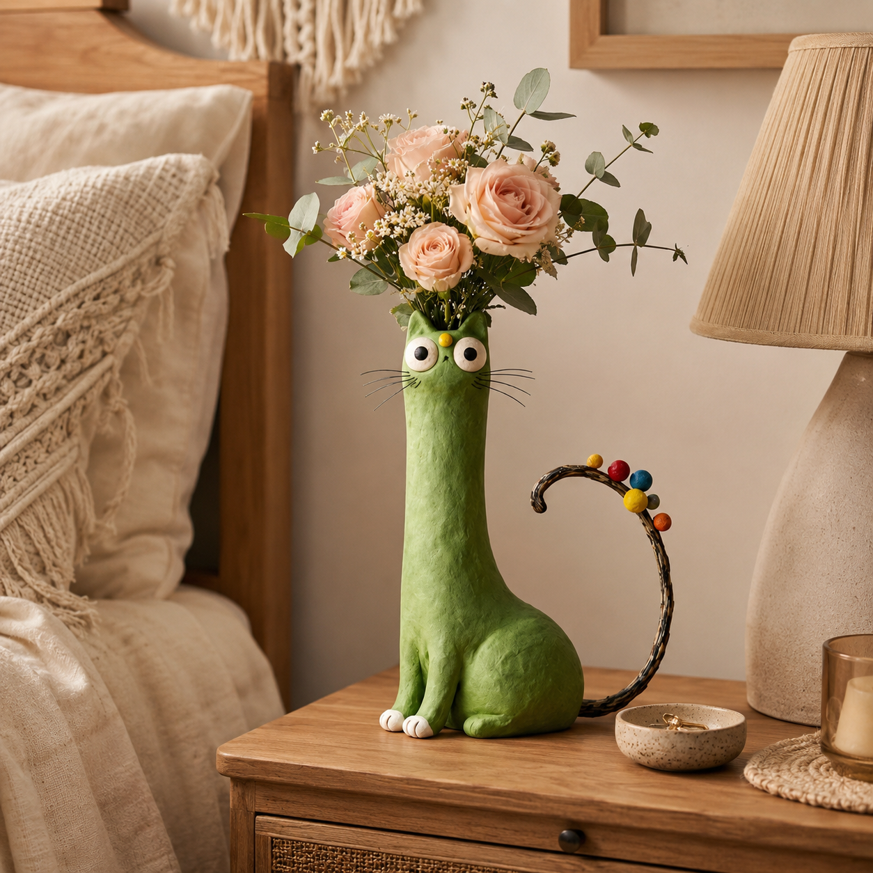 Whimsical Green Cat Vase