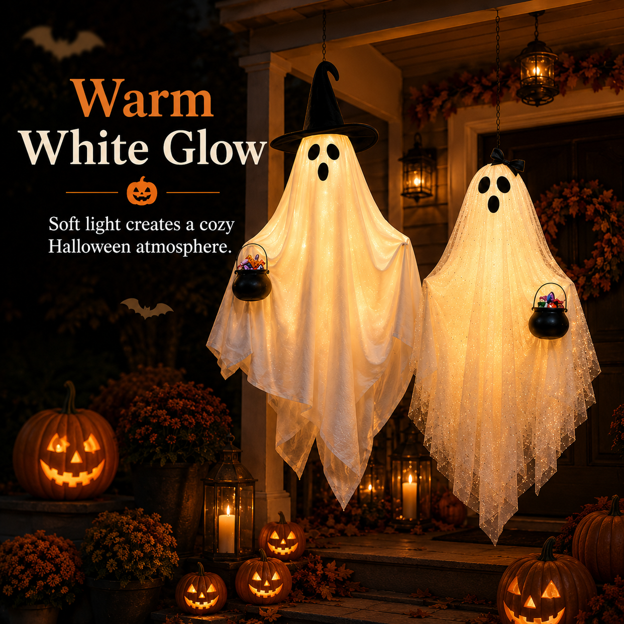 2 Pack Lighted Hanging Ghost Decorations with Remote
