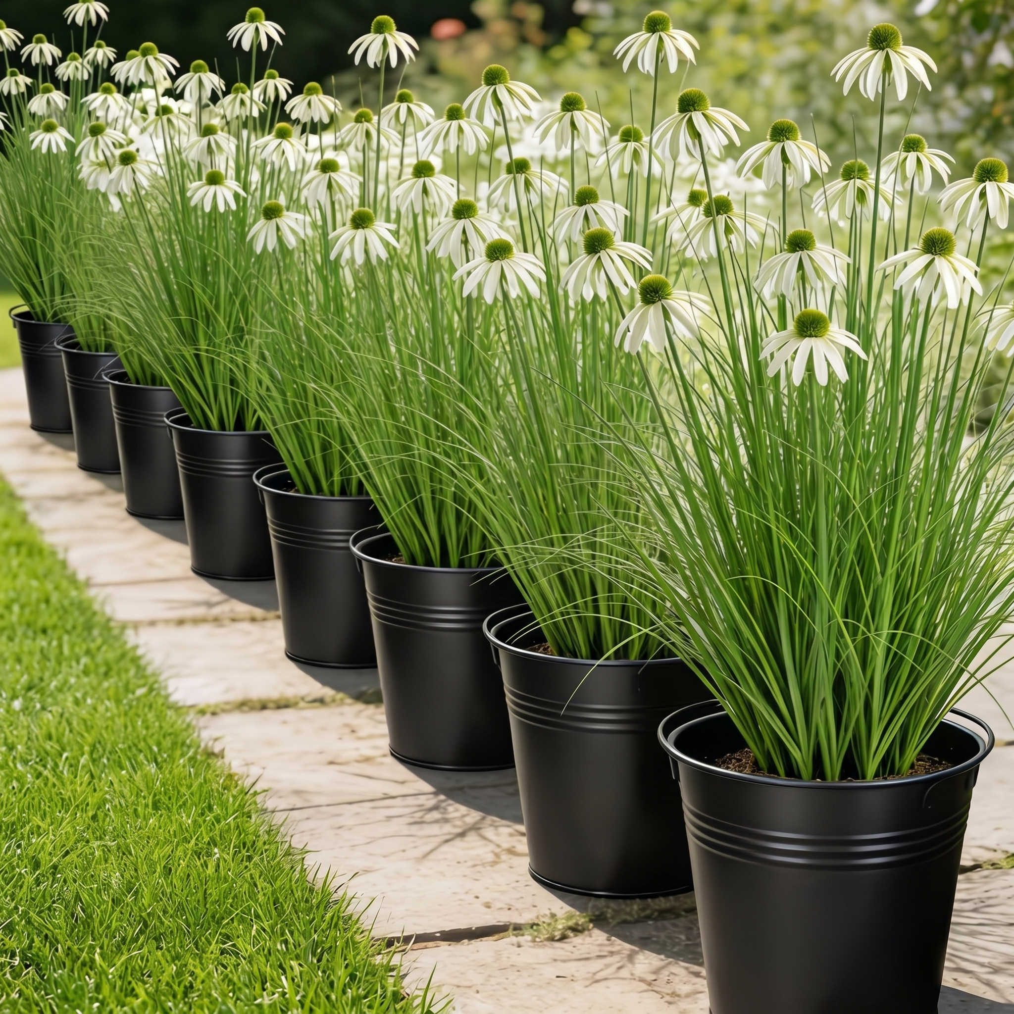 3-Head Artificial Coneflower Grass Plant