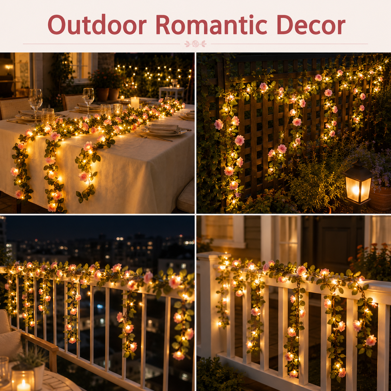 78.7 in 20 Warm LED Champagne Rose Garland String Lights