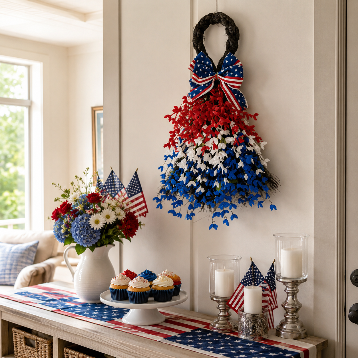 Patriotic Red, White & Blue Hanging Wreath