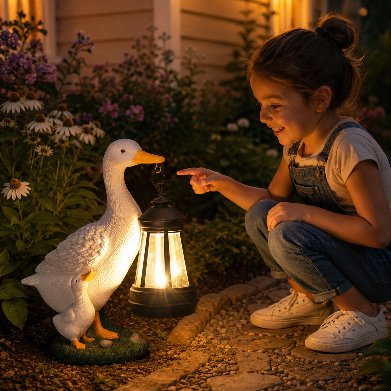 Solar White Duck Lantern Garden Decor