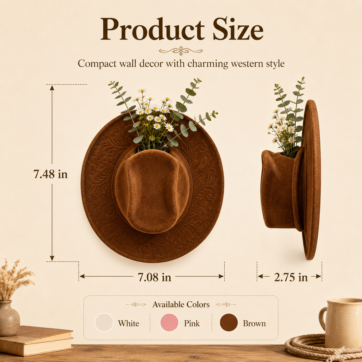 Cowboy Hat Wall Vase Decor, Western Farmhouse Wall Planter for Flowers