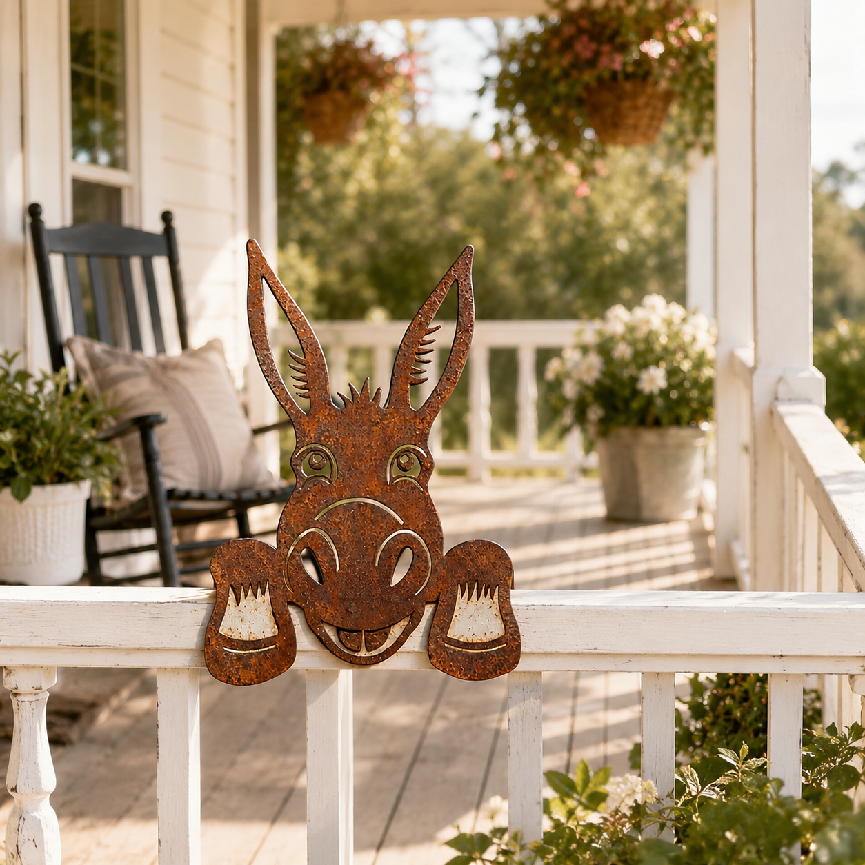Rustic Donkey Fence Peeker Decor, Metal Donkey Garden Fence Decoration
