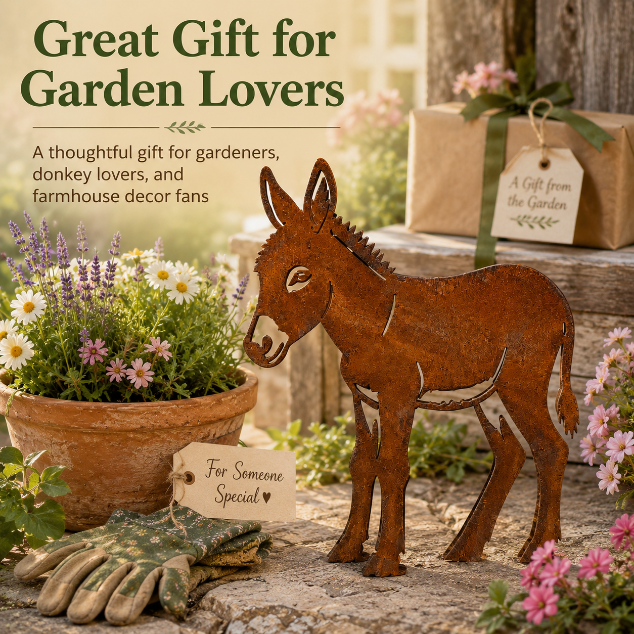 Rusty Donkey Metal Garden Stake