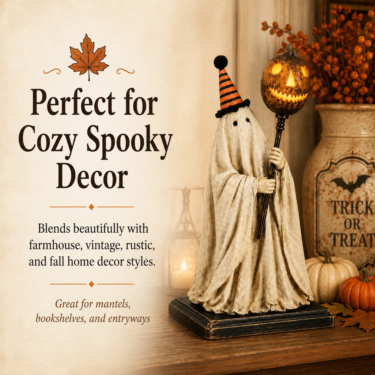 Halloween Ghost Figurine with Remote Control Light