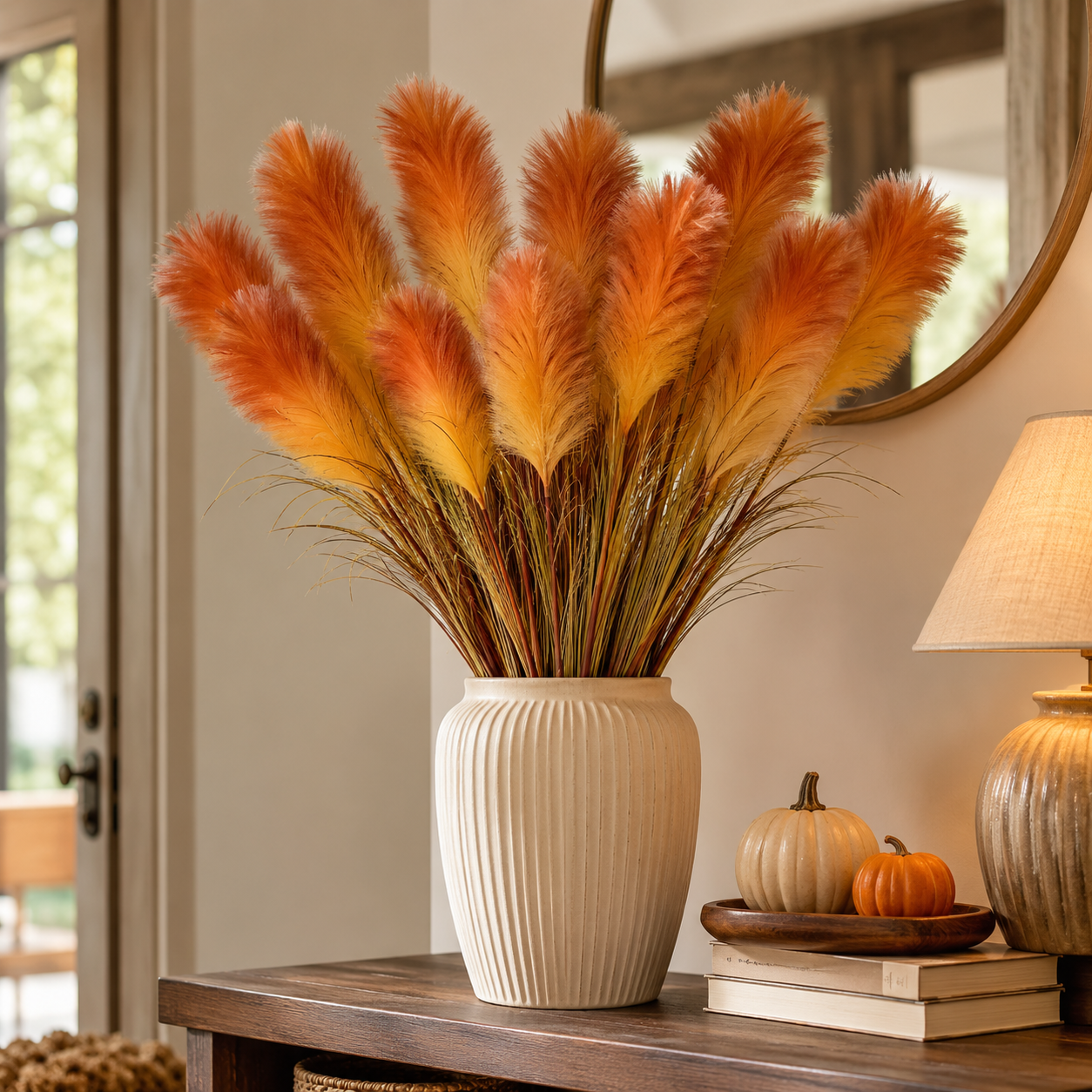 2 Bundles Artificial Pampas Grass Bouquet, 31.5 in Tall Fall Faux Pampas Grass Stems, 3 Plumes Per Bundle