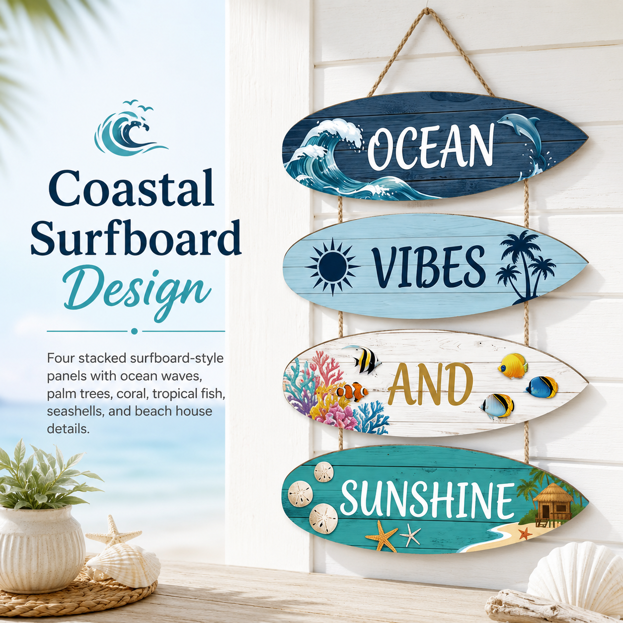 Ocean Vibes and Sunshine Surfboard Hanging