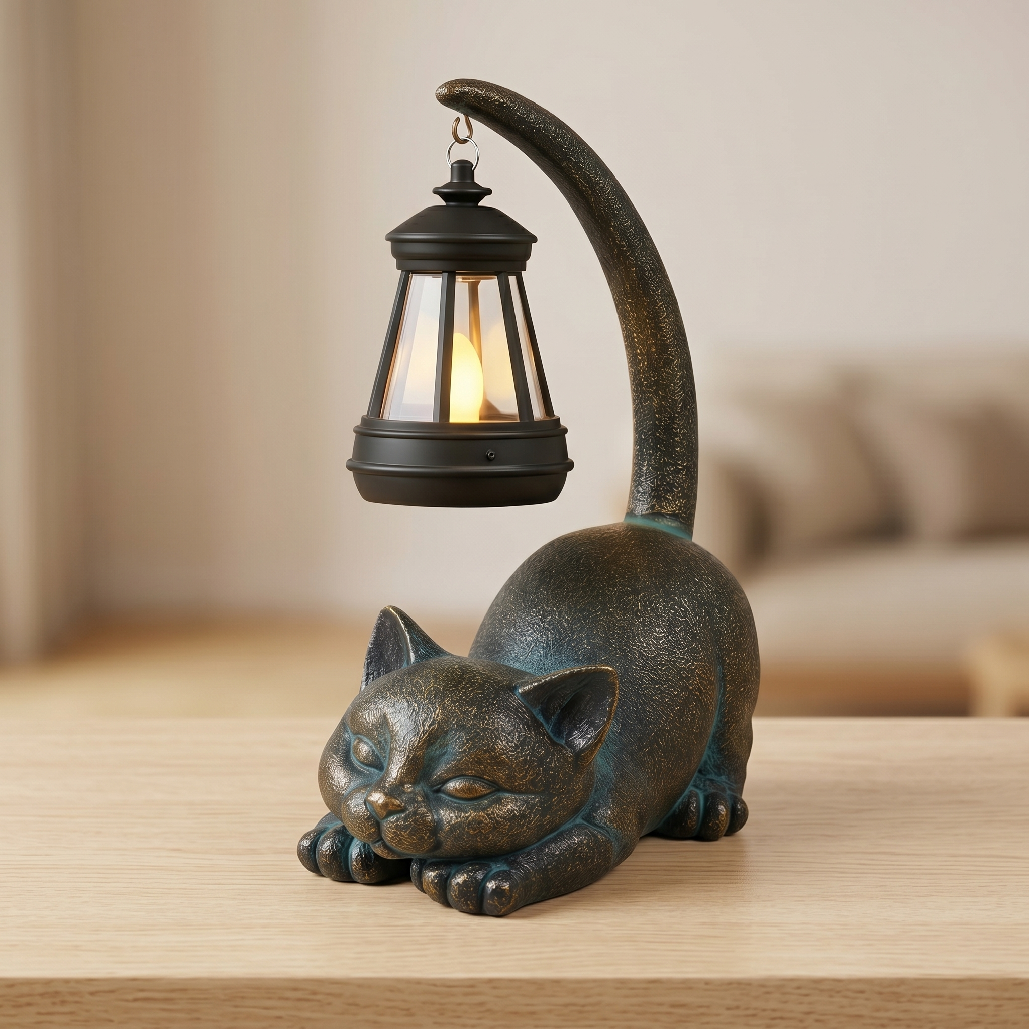Solar Cat Lantern Statue – Outdoor Garden Decor with Warm Glow