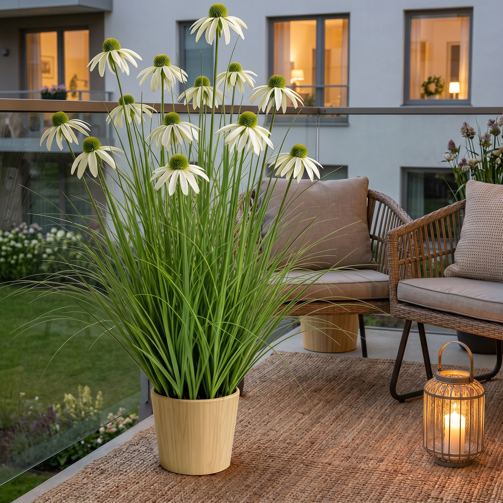 3-Head Artificial Coneflower Grass Plant