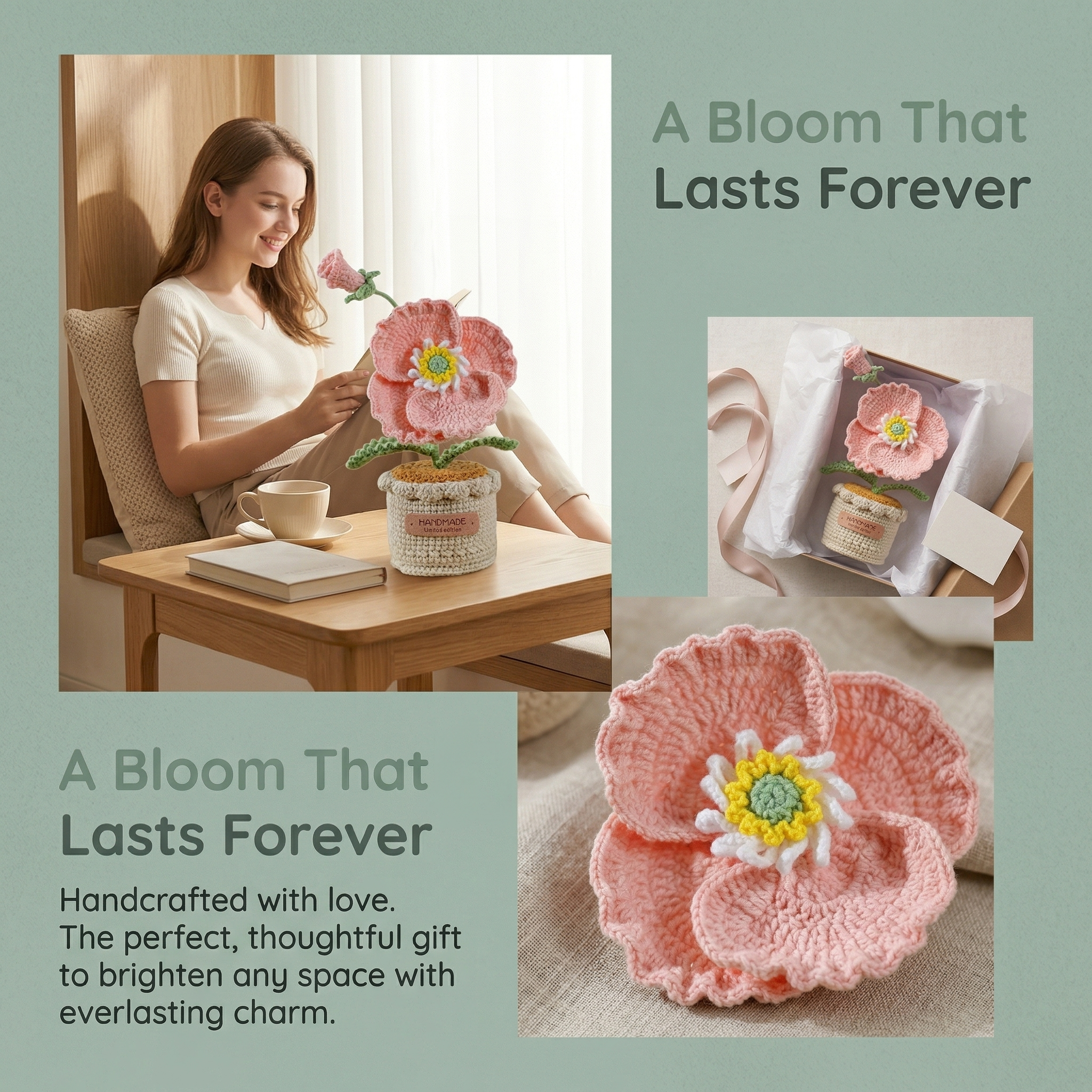 Handmade Crochet Forever Flower Pot