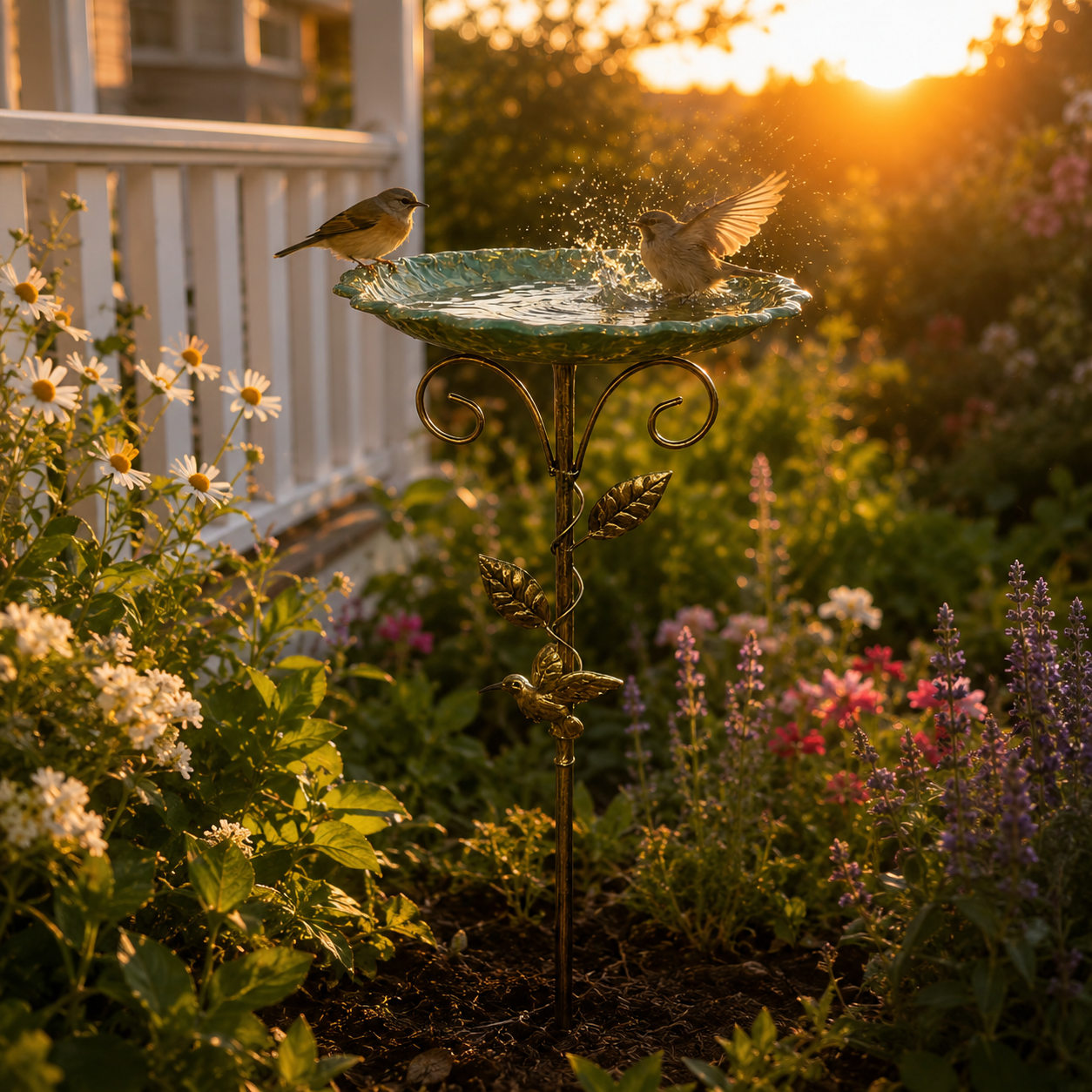 Vintage Mosaic Garden Bird Bath & Feeder