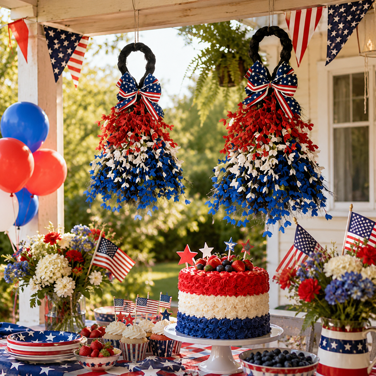 Patriotic Red, White & Blue Hanging Wreath