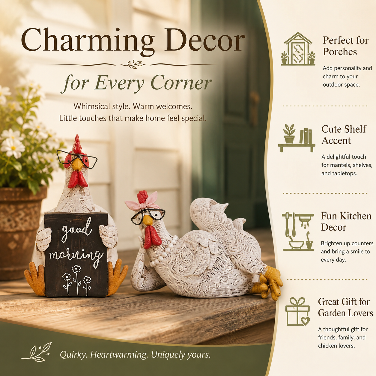 Funny Farmhouse Chicken Figurine Decor