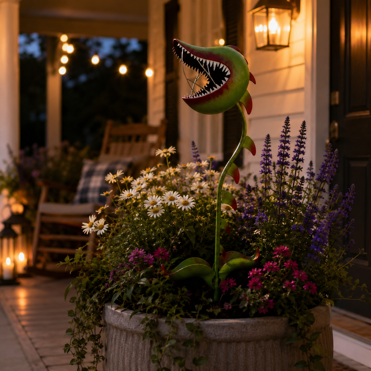 Whimsical Man-Eating Flower Metal Garden Stakeen